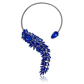 NABROJ Royal Blue Collar Necklace for Women - Bold Rhinestone Choker Summer Jewelry, Graduation Gifts, Sparkling Statement Costume Jewelry for Women-HL17Blue