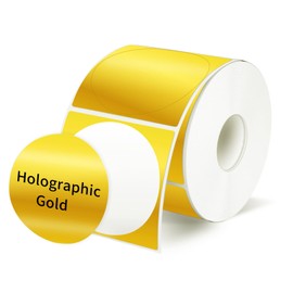 STARLIBOO Holographic Thermal Labels, 2 Inch Round Thermal Printer Labels, Circle Direct Thermal Stickers for DIY Logo Design, Name Plate, Compatible with Rollo&MUNBYN (300 Labels, Gold)