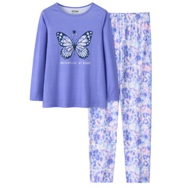 UNICABBIT21 Purple Tie Dye Swirl Pajamas for Girls Soft Butterfly Fall Clothes Big Kids Sleepwear 2-Piece Long Sleeve Set Size 10