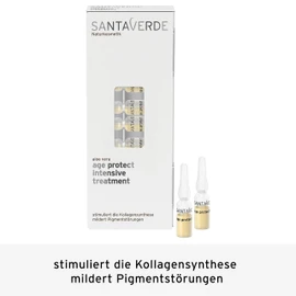 Santaverde / age protect intensive treatment / anti-ageing facial ampoules / intensive regenerating / moisturising / strengthens the skin barrier / against pigment stains / for demanding, stressed and sensitive skin / pure aloe vera juice / own controlle