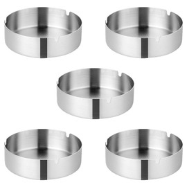 CLKE 5 x Outdoor Ashtrays, Round Stainless Steel Ashtray, Modern Metal Ashtray for Bars, Bedrooms, Living Rooms, Bars, Outdoor Home (Silver, 10 cm)