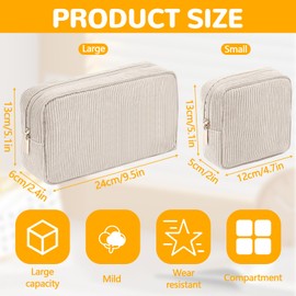 Sprifityy 2 Pieces Make Up Bag, Cosmetic Bag Cord with Compartments, Travel, Cosmetic Bag Beige for Handbag, Cosmetic Bag Small for Girls Women, for Travel as well as for Everyday Use (Beige), beige,