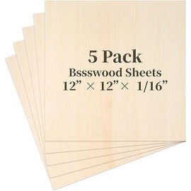 Balsa Wood Sheet, 5 Pack Plywood Sheets, Basswood Sheets 12X12X1/16 Inch, Unfinished Wood Boards Blanks for Laser Cutting, Engraving, Burning, Crafts