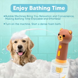 Electric Dog Cleaning Foam Machine Sprayer, Deep Cleaning pet Fur, Rechargeable Soap Dispenser for Pet Bathing, Bathroom, Kitchen, IPX7 Waterproof (Brown Bear)