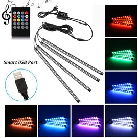 Car LED Strip Light, Uniwit 4 Pcs Multicolor Music Car Interior Atmosphere Lights for Car TV Home with Sound Active Function, Wireless Remote Control and Smart USB Port (48 LED-USB Port)