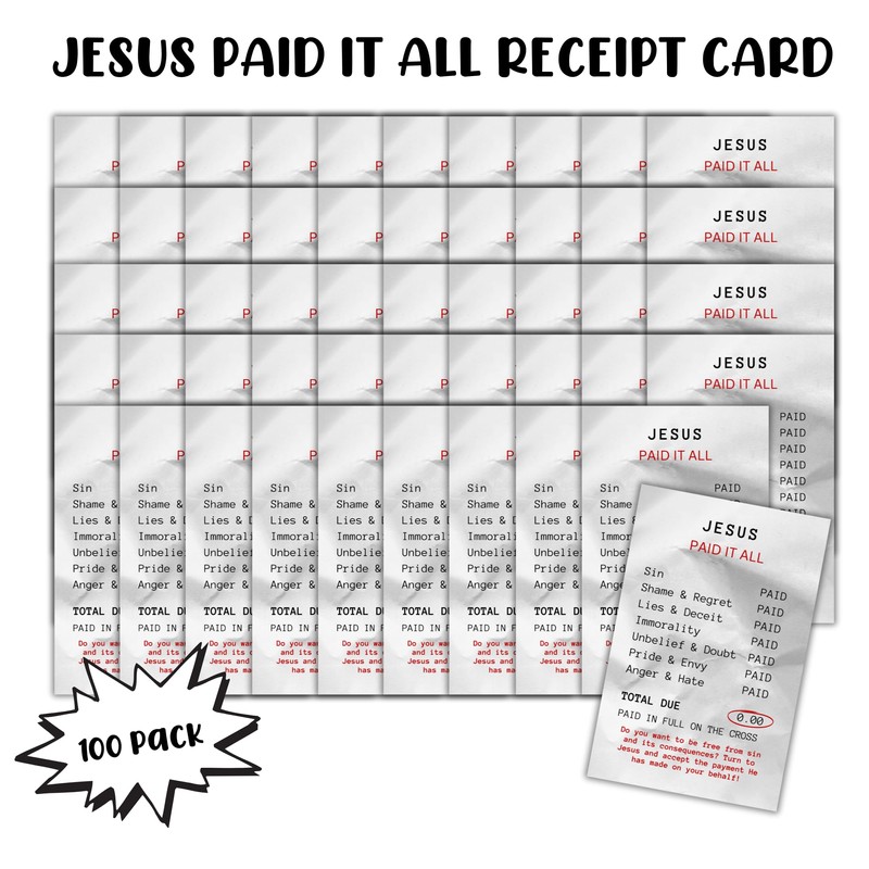 Jesus Paid It All Receipts 100pk Roman Road Zero Due