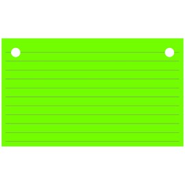 Colonial Cards: 150 Color Cardstock 3" x 5" Index Cards, Lined Landscape Format with Top Corners Hole Punched and 4 Binder Rings, Lime Green