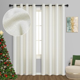 Gold and Cream Curtains 108 Inches Long for Floor to Ceiling 2 Panels Grommet Drapes Semi Sheer Energy Efficient Ivory Sparkle Curtains for Living Room Arched Window Glitter Shiny Shimmer Decor 9 FT