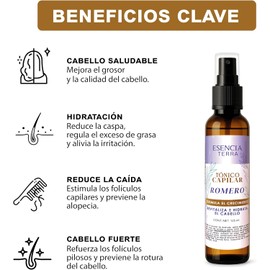 Tonico Capilar Anticaída con Romero – Tónico para Crecimiento del Cabello – Estimula el Folículo, Fortalece y Previene la Caída – Fórmula Natural para Hombre y Mujer – 125 ml