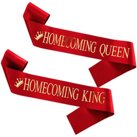 Lyrow 2 pcs "Homecoming King" and "Homecoming Queen" Sashes School Party Prom Sashes Accessories Printed Belts for Dance Party Wedding Bridal Shower Supplies(Red)
