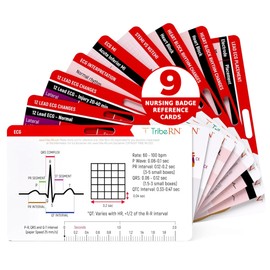 Badge Guru EKG/ECG Medical Flash Cards - Reference Cards for Nurses, Doctors, EMTs, Nursing Students and Med School Students (EKG/ECG) - 9 Cards