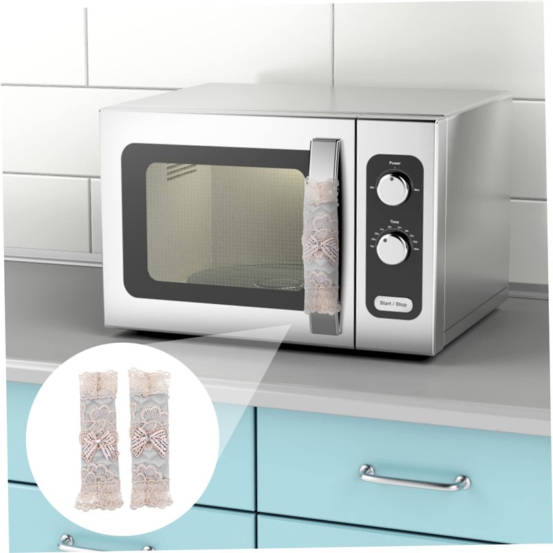 TEHAUX Fabric Door Handle Covers 2pcs Fridge Handle Protectors Lace