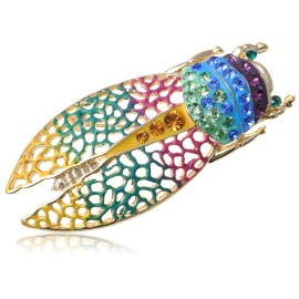 Unbranded Crystal Elements Rainbow Pride Colorful Filigree Cicada Bug Pin Brooch