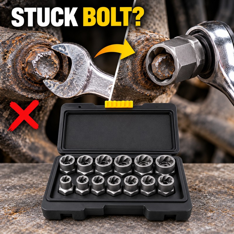 14Pcs Damaged Nut Bolt Extractor Set Impact Socket Bolt Remover