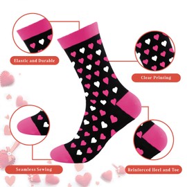 Women's Novelty Socks, Funny Valentines Day Gifts for Women, Heart Print Socks for Her Girlfriend Wife Mom Friends Coworkers, Mothers Day Christmas Anniversary Engagement Honeymoon Romantic Gifts