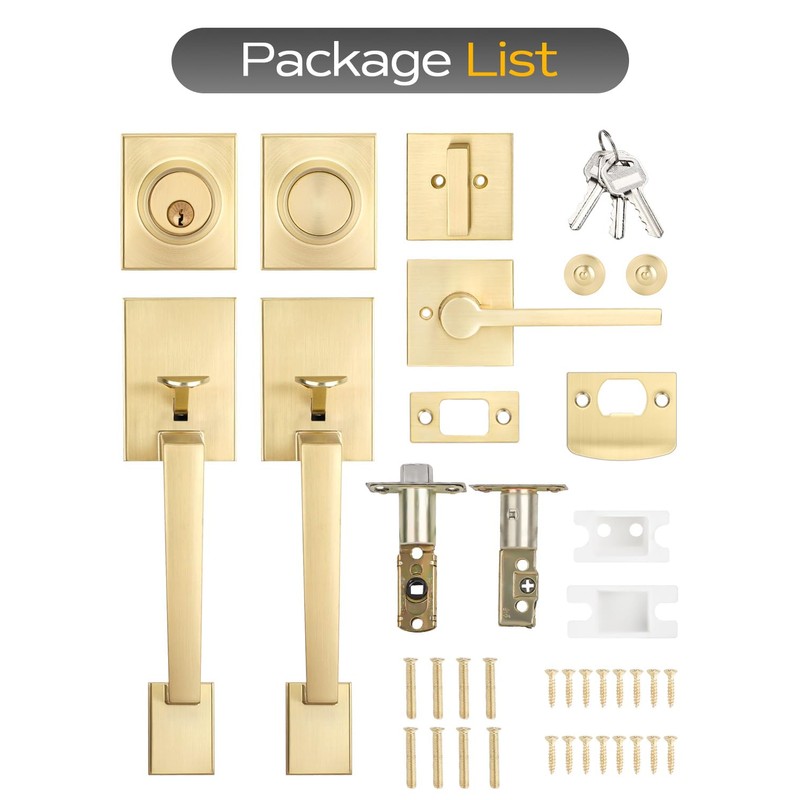 EHOMEWARE Double Front Door Handle Set, 1 Pack Satin Brass