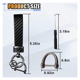 smilfuy Carbon Fiber Leather Car Keychain - Key Chain Ring Key Tag Car Key Fob Holder for Men Women - Anti-Lost D-Ring (Black, 2PCS)