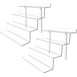 Display Stand 4 Tier Black Display Riser 2 Pack Displays Perfume Organizers Tiered for Decoration and Cupcakes Dessert Stand Makeup Stand Cabinet Countertops (12*6-clear)