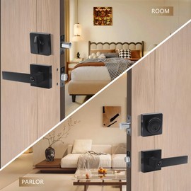 DSJJBLL Exterior Door Handle with Single Cylinder Deadbolt,Front Door Handle and Deadbolt Set,Matte Black Keyed Alike Heavy Duty Door Lever Locksets Right & Left Sided Doors,1 Key 1 Combo