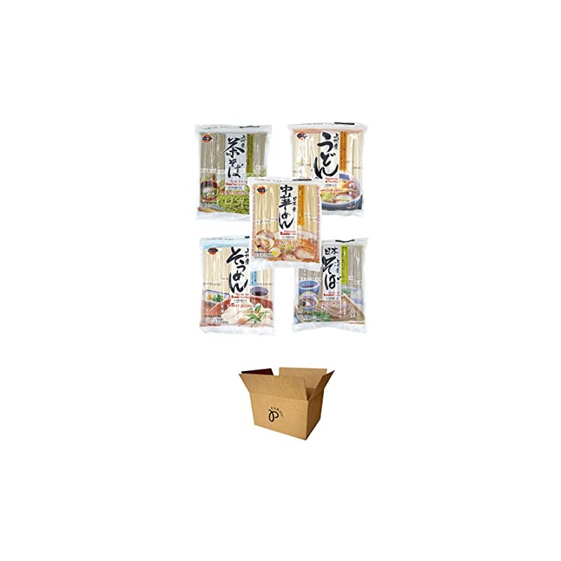 J-Basket Japanese Noodles 5-Pack Set - Ramen, Udon, Somen, Buckwheat,