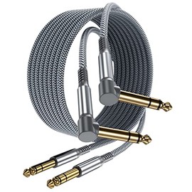 Elebase 1/4 Inch TRS Instrument Cable 10ft 2-Pack,Right-Angled to Straight 6.35mm Male Jack Stereo Audio Cord,6.35 Balanced Interconnect Line for Electric Guitar,Bass,Keyboard,Mixer,Amplifier,Speaker