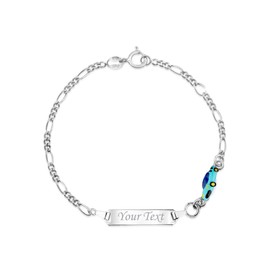UNICORNJ Sterling Silver 925 Engravable ID Bracelet Figaro Chain for Girls Boys Convertible Car with Blue Enamel 6.5"