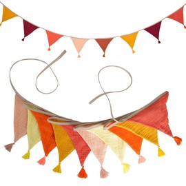 "IOPJLK Fabric Bunting Banner, 20 PCS Flag Banners Multicolor, Garden Bunting, 2.6m Vintage Fabric Bunting, Triangle Flag Bunting for Wedding Party Baby Room Anniversary Decorations (Yellow) "