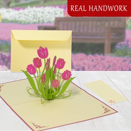 LINPOPUP®, LIN17666 Pop-Up Card Flowers Birthday Card Greeting Cards Flower Cards 3D Folding Card Mother's Day Card Thank You Get Well Soon Tulips, N389