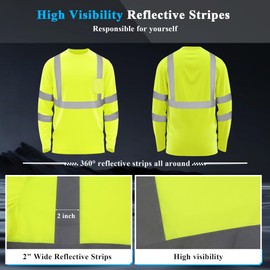 W&H High Visibility Long-Sleeved Safety Work Shirts with Sun Protection for Men - Ideal for Construction 6PCS Yellow XL