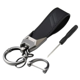 Embossed // Slash Leather Keychain for Dodge Charger Challenger SRT Hornet R/T Dart Durango Journey Caliber Avenger, Black, 4 inches