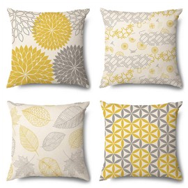 OTOSTAR Cushion Covers 45x45cm Nordic Linen Like Set of 4 Stylish Cute Pattern Cotton Linen Linen Cushion Cover for Sofa Back Decorative Pillow Cover Cushion Cover