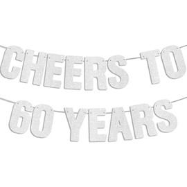 Preencordado – Bandera plateada con purpurina de Cheers to 60 Years 60 Years, decoraciones de feliz cumpleaños 60, cartel de decoración de fiesta de 60 años, decoraciones de aniversario de boda 60