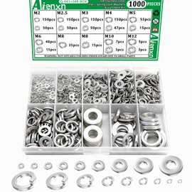 Aienxn 1000PCS Spring Lock Washers Assortment Kit, 9 Metric Sizes -M2, M2.5, M3, M4, M5, M6, M8, M10, M12, 304 Stainless Steel Washers for Bolts Screws, Split Lock Washer Set