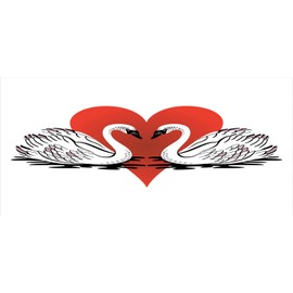 Ambesonne Love Pencil Pen Holder, Swimming Couple Swans on Lake Hearts on Plain Backdrop Pattern Valentines Day, Ceramic Pencil Holder for Desk Office Accessory, 3.6" X 3.2", White and Vermilion