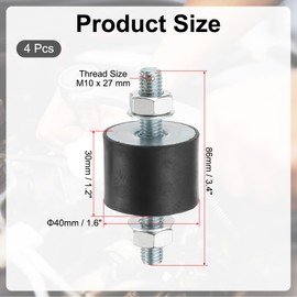 PATIKIL 30x40mm Rubber Studs Shock Absorber, 4 Pcs M6 Rubber Isolator Mounts Cylindrical Anti-Vibration Isolator Mounts with Nuts for Garage Motor Air Compressors Engines (VV Type) 27mm