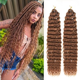 Ocean Wave Crochet Hair 24 Inch 2 Packs Deep Wave Curly Braiding Hair Extensions Synthetic Curly Crochet Hair For Black Women(24inch, 2pack, 30)