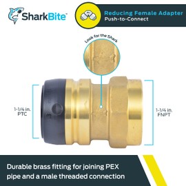 SharkBite 1-1/4 Inch FNPT Adapter, Push to Connect Brass Plumbing Fitting, PEX Pipe, Copper, CPVC, PE-RT, HDPE, UXL113532F