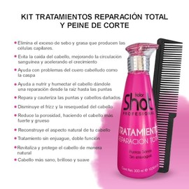 Kit Tratamiento Reparación Total Kolor Shot 2pzs para Cabello Maltratado, Seco, Teñido o Decolorado Repara Puntas Abiertas Crema Para Peinar + Peine Corte Estilista ALFAMAR