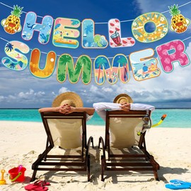 31pcs Summer Party Decorations Hawaiian Luau Party Hanging Swirls Hello Summer Banner Summer Tropical Beach Birthday Party Supplies Decorations