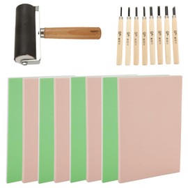 WOPPLXY 10 Pack 6" x 4" Rubber Block Stamp Carving Blocks Stamp Making Kit with Cutter Tools and Rubber Brayer Roller, Rubber Stamp Making Kit for Printmaking, Printing and More