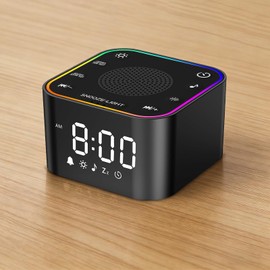 HUO JI Alarm Clock with White Noise Machine, Adjustable LED Light, 30 Types of Soothing Sounds, Digital Clock, Light Alarm, for Adults, Better Sleep, Focus, Office, Timer, Snooze, Compact, Includes