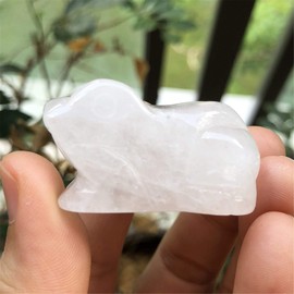 Ladeukoi Natural Stone Frog Statue, Healing Crystal Animal Bag Figurine Figurine Decoration 1.5 Inches, White Quartz