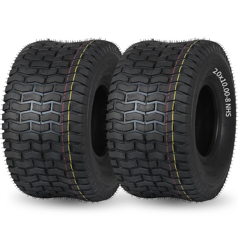 2PCS 20 X 10.00-8 Turf-V Pattern Lawnmower Tubeless Turf Tire,