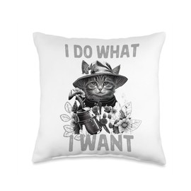 Gardening Goddess Garden Paw-ty Cat Mom Garden Vacation Throw Pillow