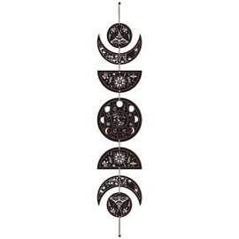 CREATCABIN 7pcs Moon Phase Wall Hanging Boho Decor Wooden Wall Art Witchy Decor Set with Cotton Thread Black Wooden Moon Cycle Aesthetic Art Wall Hanging for Home Farmhouse 6.3 x 37.1 Inch(Moon Phase)