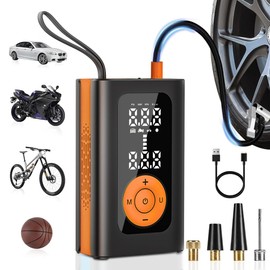 Portable Tyre Inflator, Air Compressor,4000mAh Cordless Air Pump,LED Lighting and Accurate Pressure,1 Min Fast Inflate,LCD Digital Tyre Electric Bike Pump for Car,Balls,Motorcycle