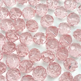 Jmassyang 150PCS 8mm Crystal Glass Beads Faceted Briolette Beads with Hole Loose Spacer Beads for DIY Jewelry Making Bracelets Necklaces Earrings Wind Chimes(Pink)