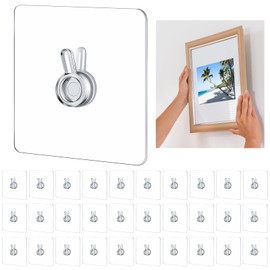 Wenqik 30 Pcs Adhesive Picture Hanger Foamboard Picture Hanging Hooks Without Nails Plastic Sticky Photo Hooks for Home Wall Art Photo Frame Bathroom Closet (Transparent Style)