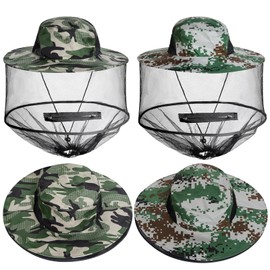 Sucrain 2 Pack Mosquito Head Net Hat Sun Hat Garden Bug Hat with Hidden Net Mesh for Outdoor Gardening (Jungle Camouflage)