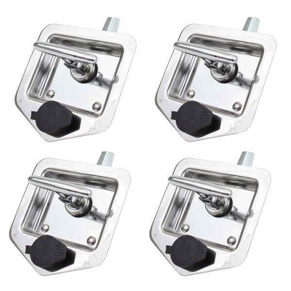 Mytee Products (4 Pack) Stainless Steel Tool Box Lock with Two Keys Each - Truck Trailer RV Door Latch with Gasket T-Handle - Highly Polished Stainless Steel